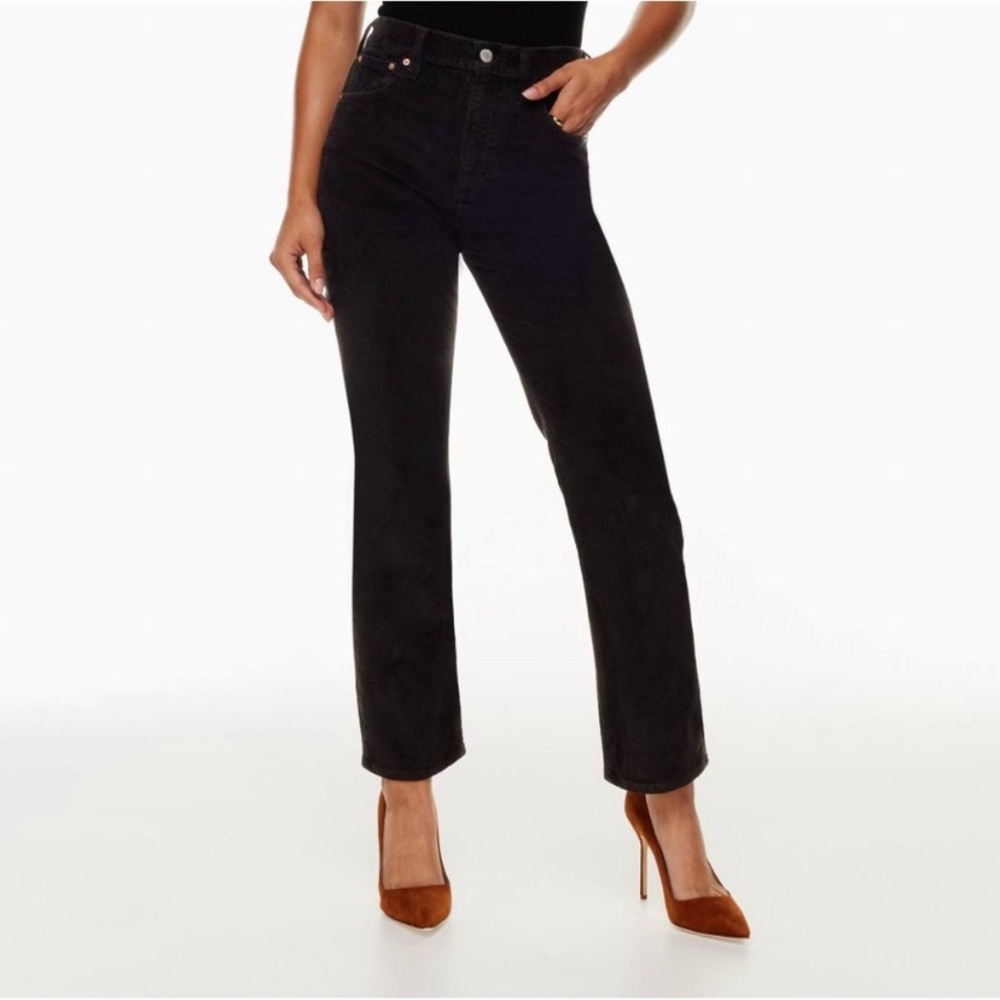 Denim Forum Aritzia Arlo High Rise Straight Black Corduroy Ribbed Pants Size 28